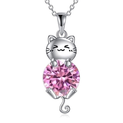 Cat Birthstone Necklace 925 Silver