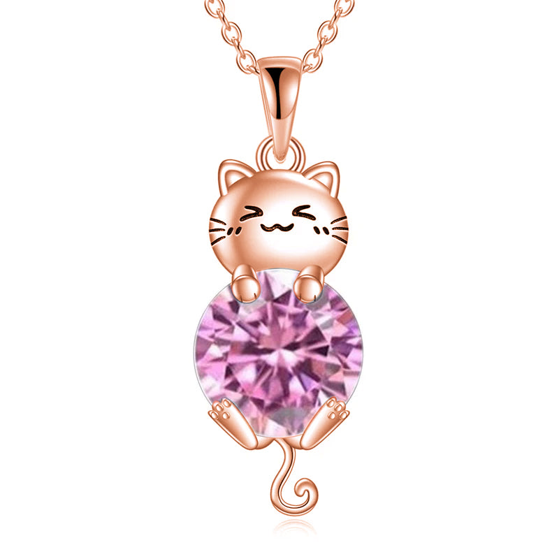 Cat Birthstone Necklace 925 Silver