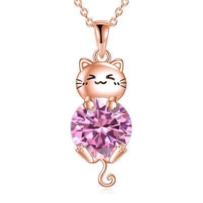 Cat Birthstone Necklace 925 Silver