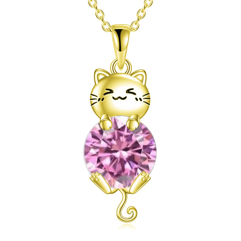 Cat Birthstone Necklace 925 Silver