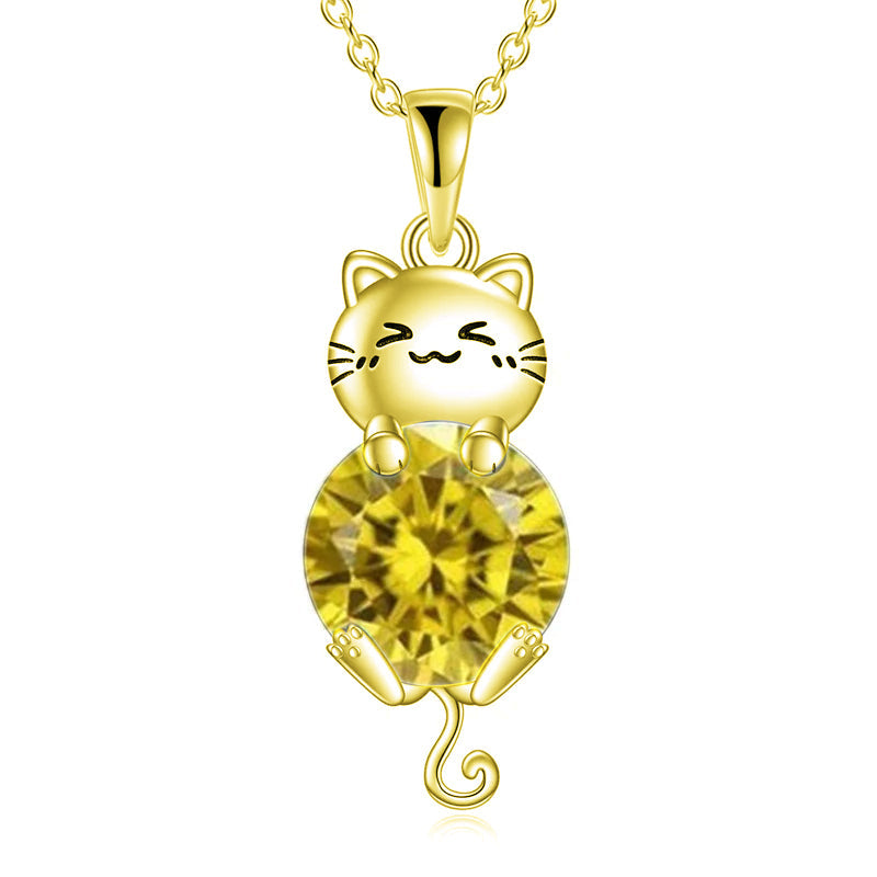 Cat Birthstone Necklace 925 Silver