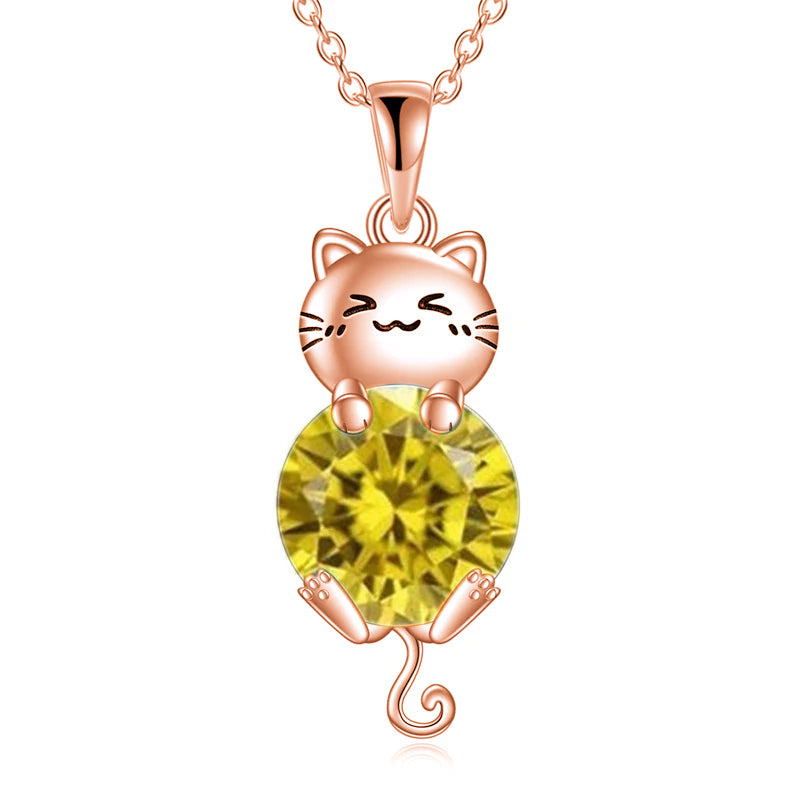 Cat Birthstone Necklace 925 Silver