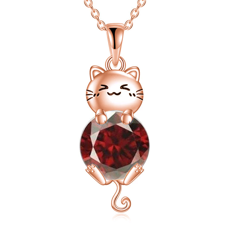 Cat Birthstone Necklace 925 Silver