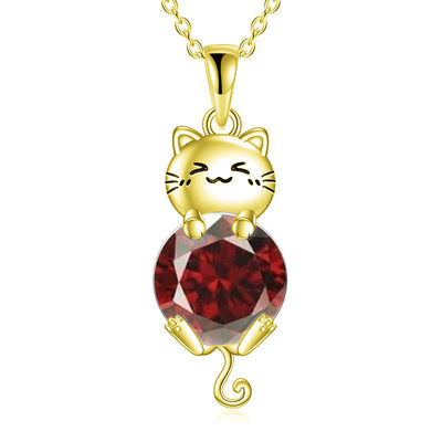 Cat Birthstone Necklace 925 Silver