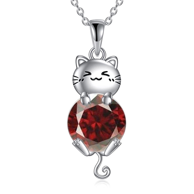 Cat Birthstone Necklace 925 Silver