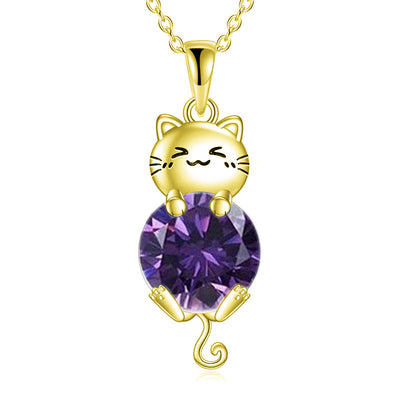 Cat Birthstone Necklace 925 Silver