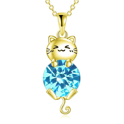 Cat Birthstone Necklace 925 Silver