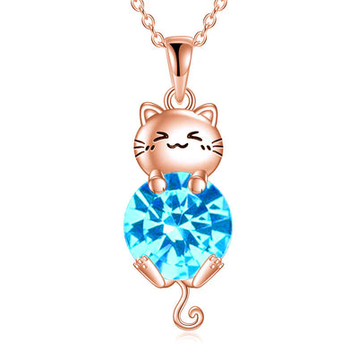 Cat Birthstone Necklace 925 Silver