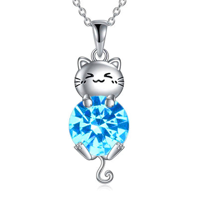 Cat Birthstone Necklace 925 Silver