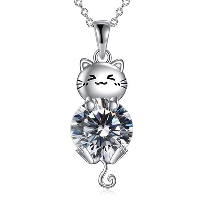 Cat Birthstone Necklace 925 Silver