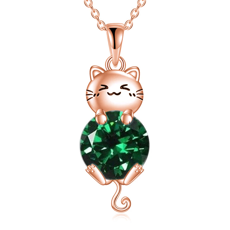 Cat Birthstone Necklace 925 Silver