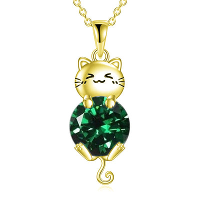 Cat Birthstone Necklace 925 Silver