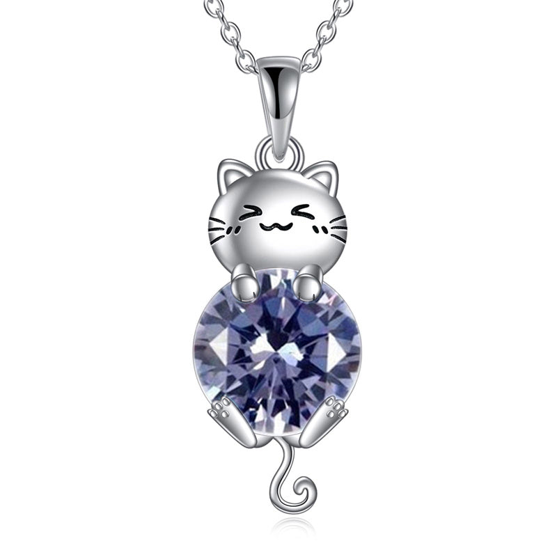 Cat Birthstone Necklace 925 Silver