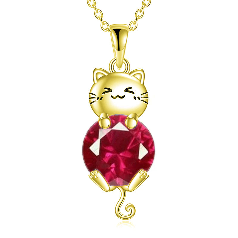 Cat Birthstone Necklace 925 Silver