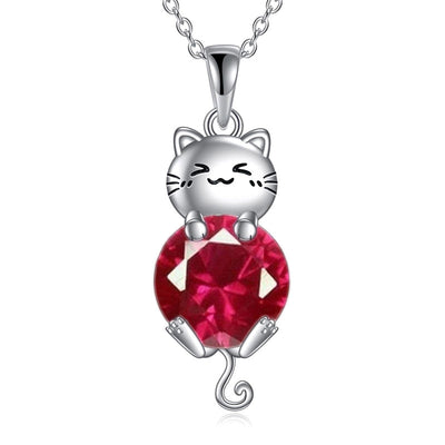 Cat Birthstone Necklace 925 Silver