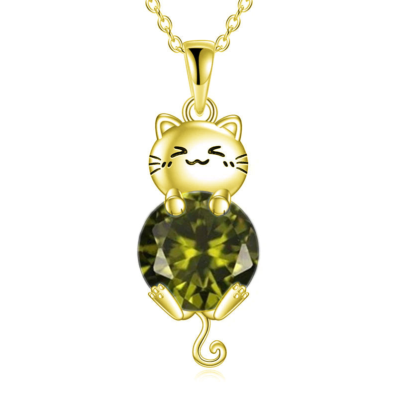 Cat Birthstone Necklace 925 Silver