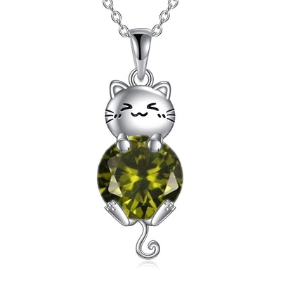 Cat Birthstone Necklace 925 Silver