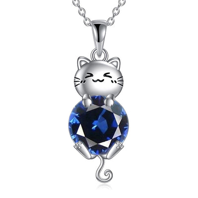 Cat Birthstone Necklace 925 Silver