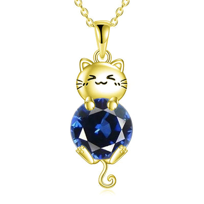 Cat Birthstone Necklace 925 Silver