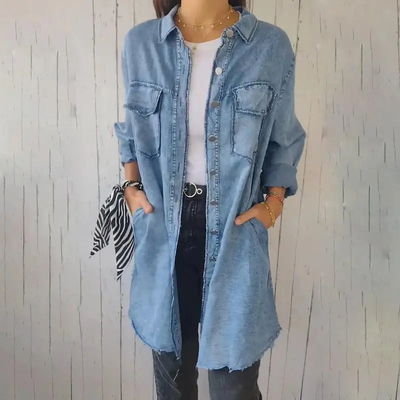 Tanea™ Denim Casual Long Shirt Jacket