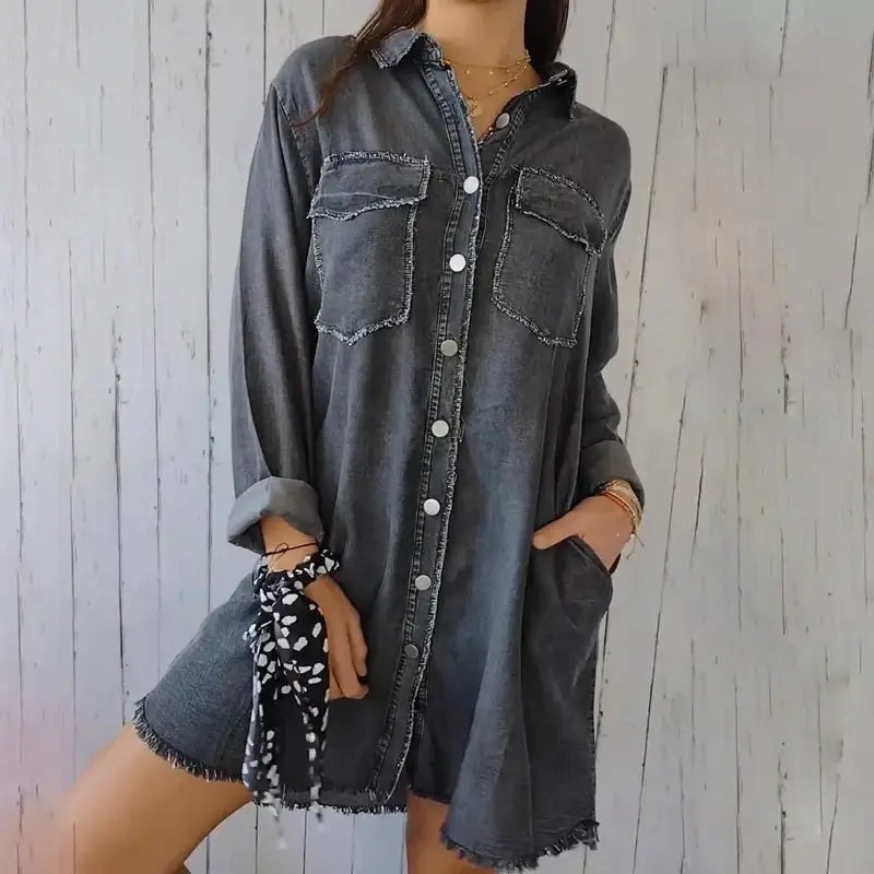 Tanea™ Denim Casual Long Shirt Jacket