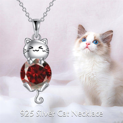 Cat Birthstone Necklace 925 Silver