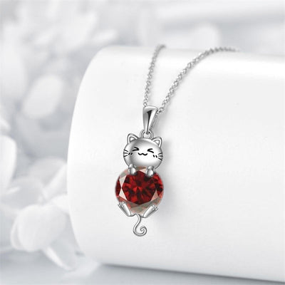 Cat Birthstone Necklace 925 Silver