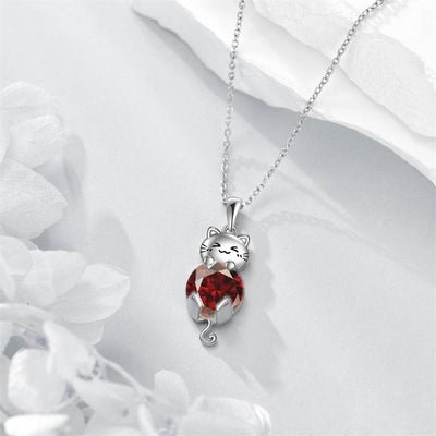 Cat Birthstone Necklace 925 Silver