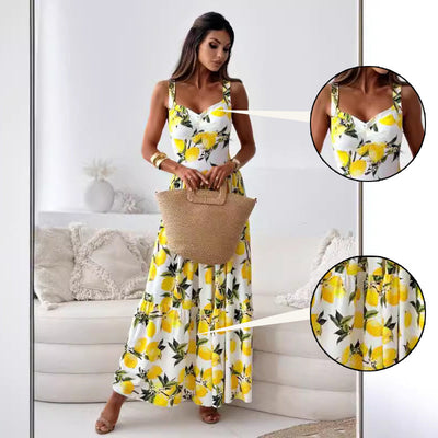 Banhi™ Elegant Maxi Dress with Lemon Print