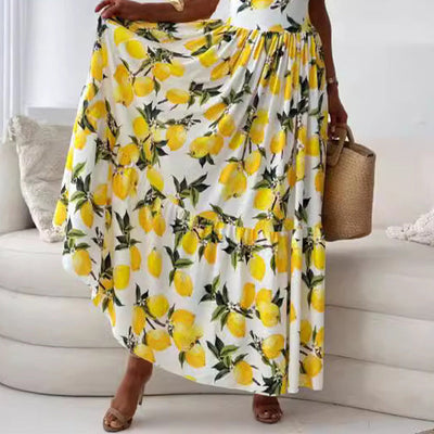 Banhi™ Elegant Maxi Dress with Lemon Print