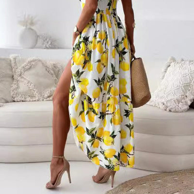 Banhi™ Elegant Maxi Dress with Lemon Print